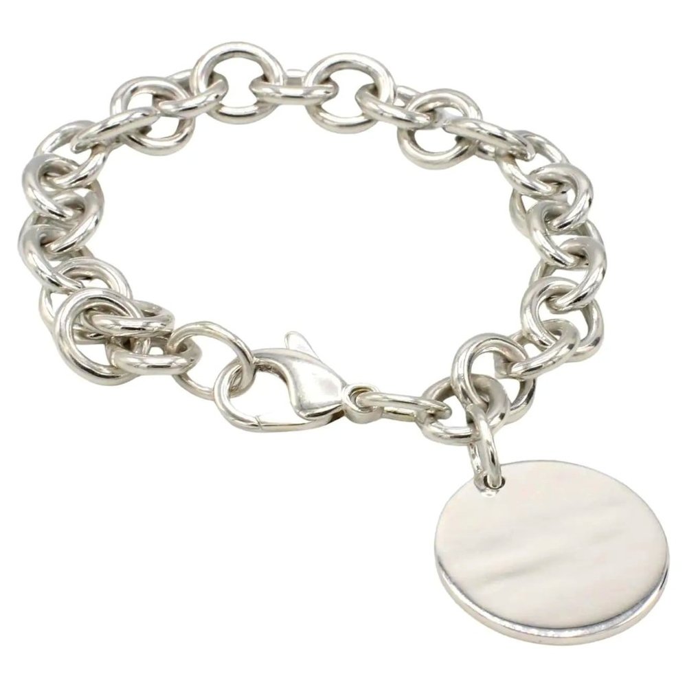 Tiffany & Co. 925 Sterling Silver Blank Round Disc Charm Link Bracelet